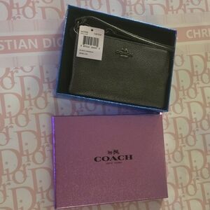 Coach QB boxed wristlet with creed Metallic Gray NWT